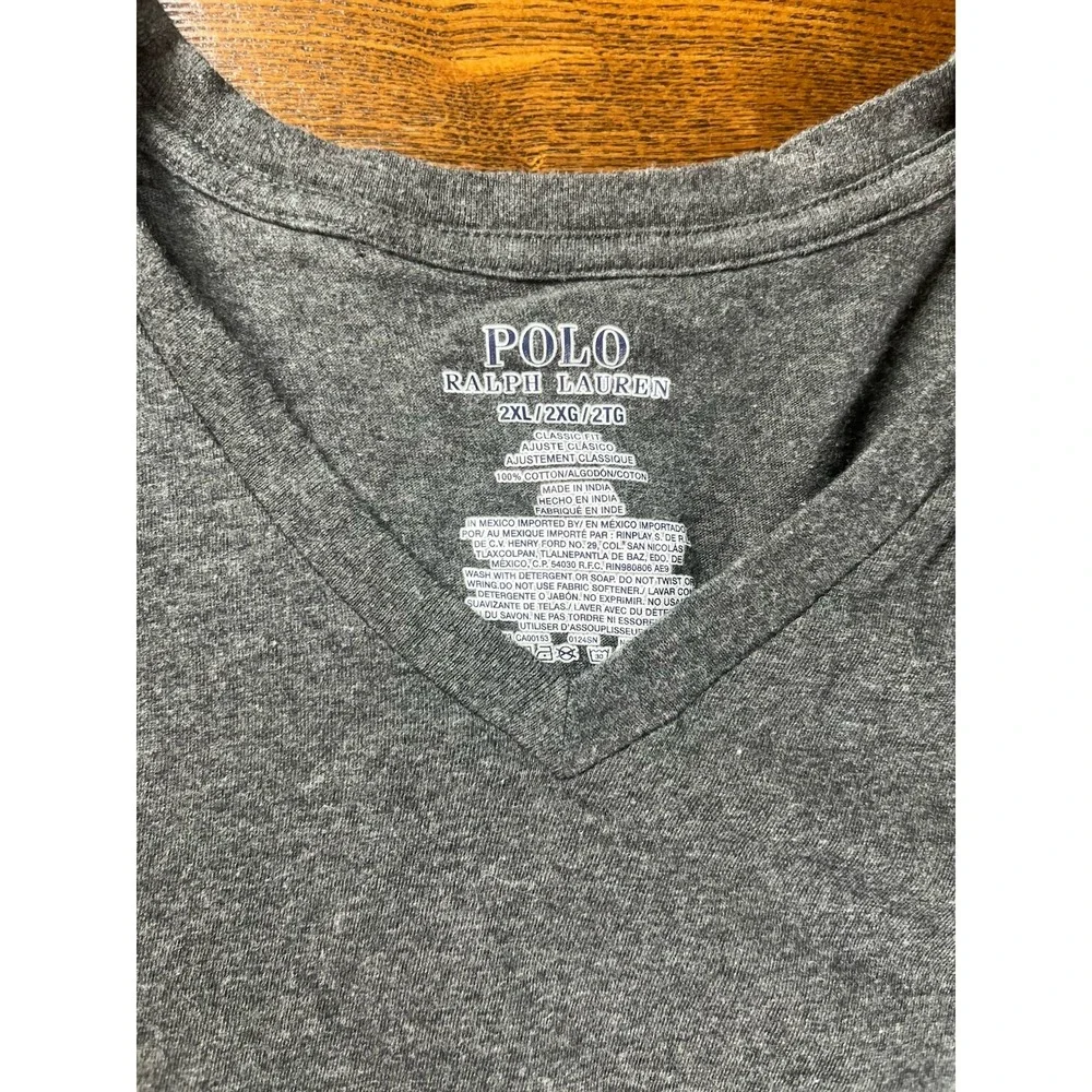 Polo Ralph Lauren Shirt Mens XXL Gray Black Pony V Neck Cotton Short Sleeve
